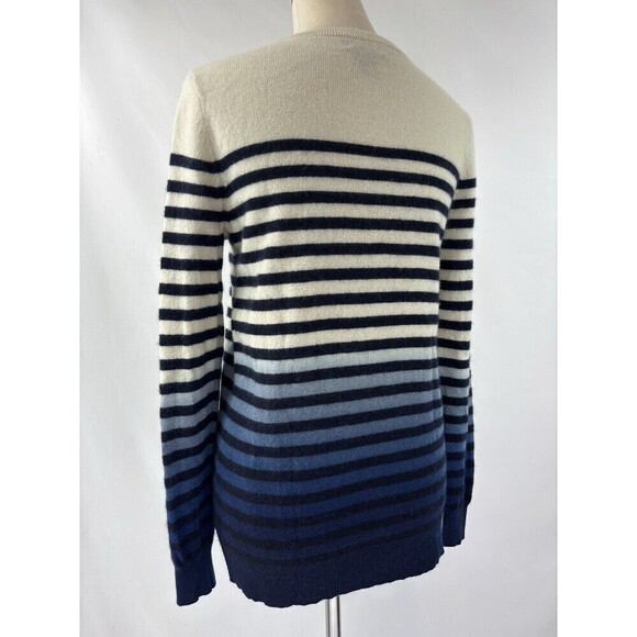 C by Bloomingdales Cashmere Sweater Cream Blue Stripe Large Pullover Dip Dye - Picture 3 of 8